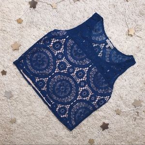 blue lacy crop top